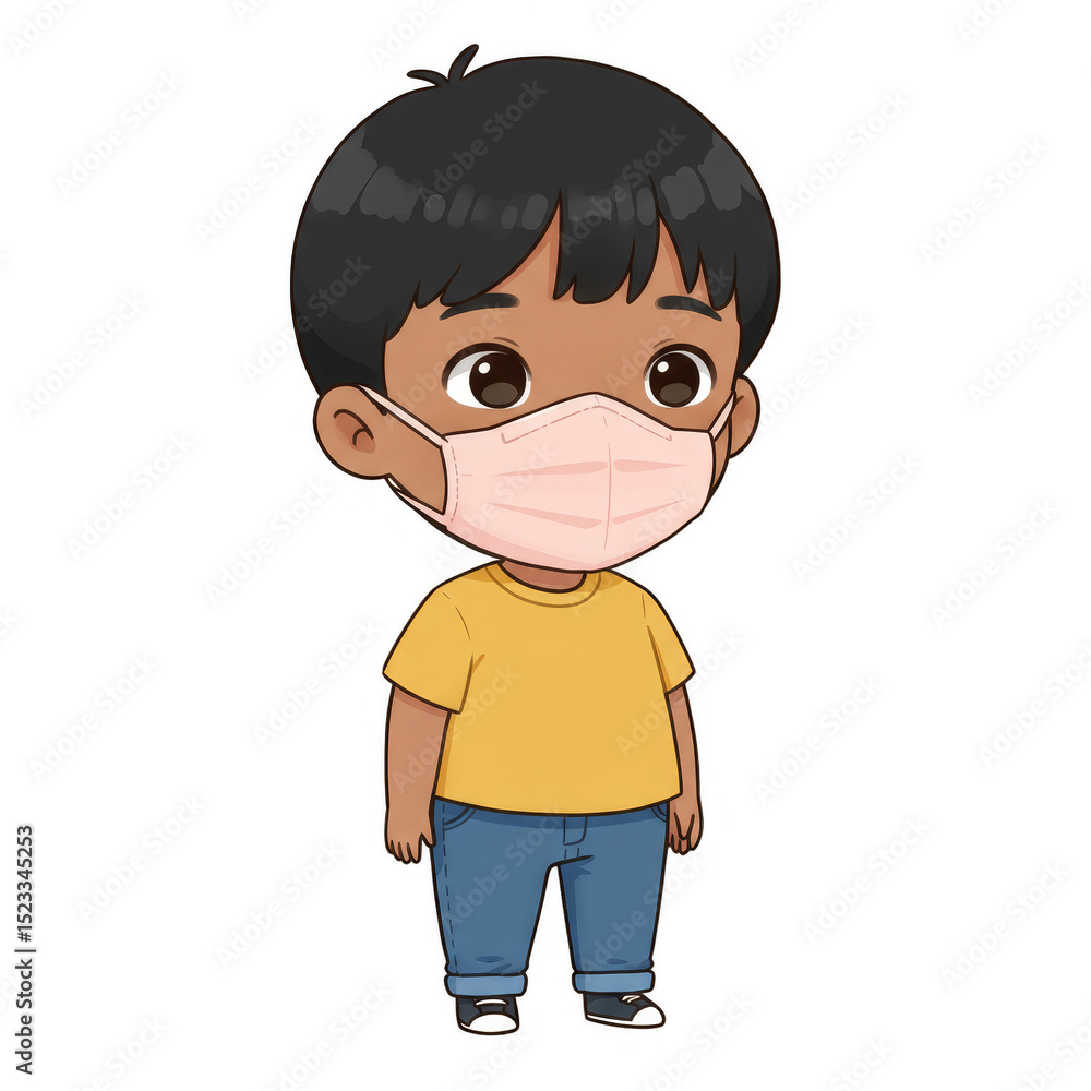 Obraz premium Illustration of Child Boy Wearing Mask Health Pandemic Prevention