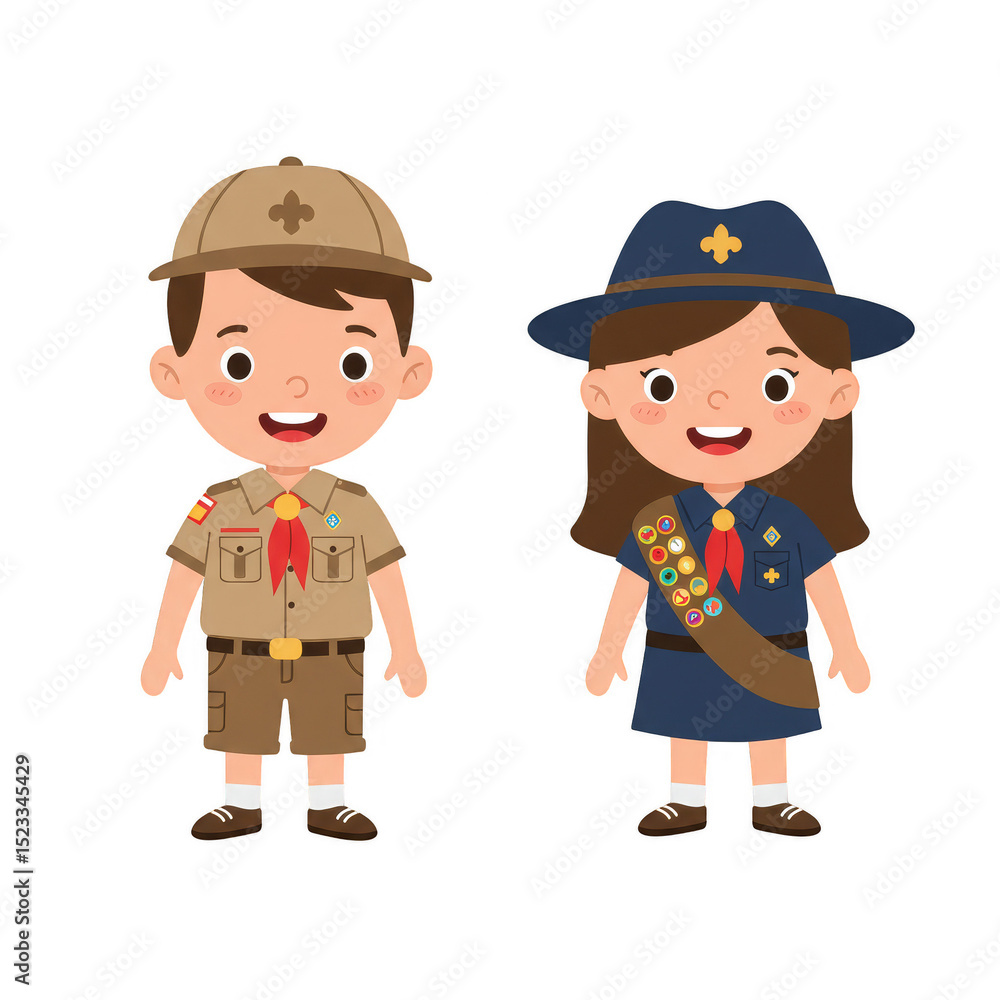Illustration Of Two Young Scouts In Uniforms With Transparent Background Illustration Of Two Young Scouts In Uniforms With Transparent Background