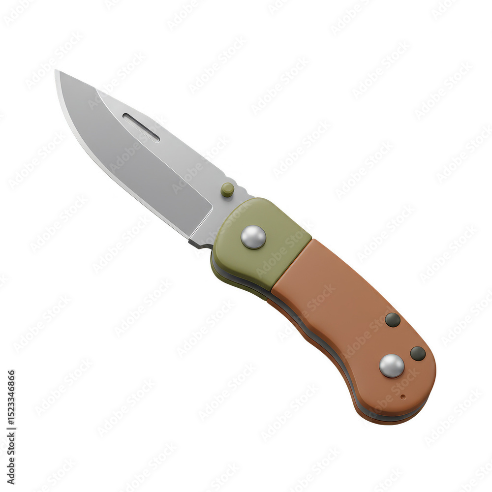 Illustration of Foldable Knife with Silver Blade and Brown Green Handle Illustration of Foldable Knife with Silver Blade and Brown Green Handle
