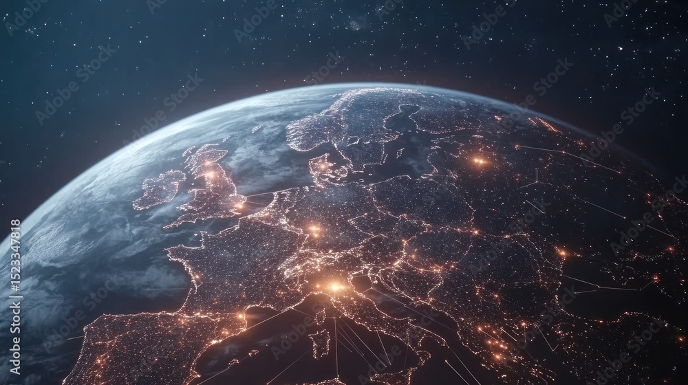 Obraz premium Europe's Night Lights: A Global Network