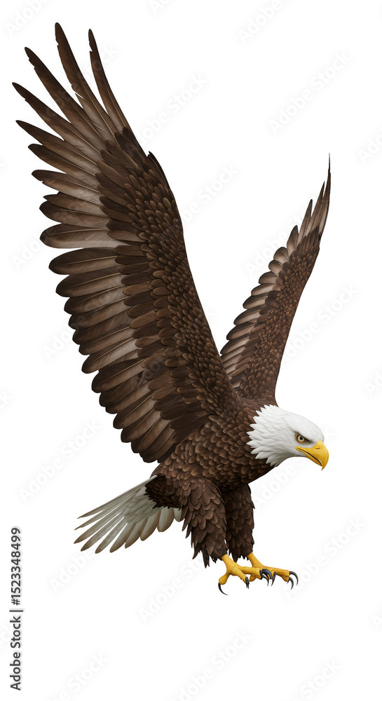 Fototapeta premium Illustration of Majestic Bald Eagle in Flight Against Transparent Background