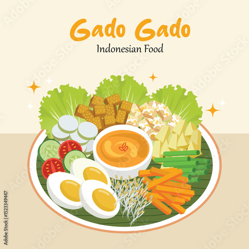 Hand draw Gado-Gado Indonesian food illustration