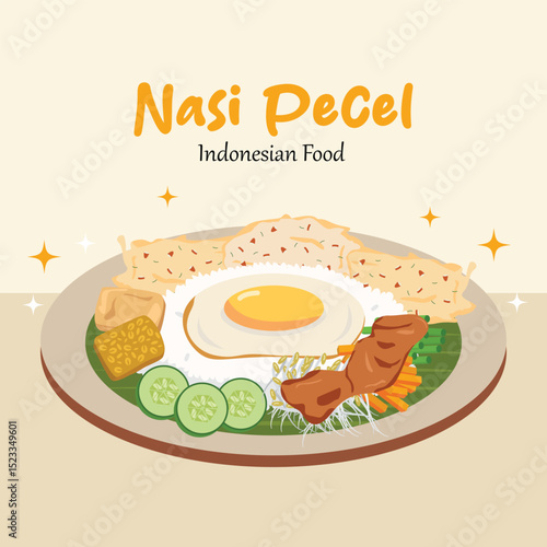 Hand draw Nasi Pecel Indonesian food illustration