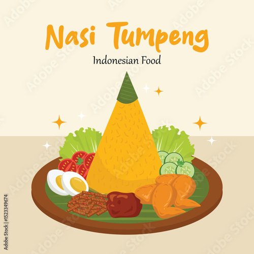 Hand draw Nasi Tumpeng Indonesian food illustration
