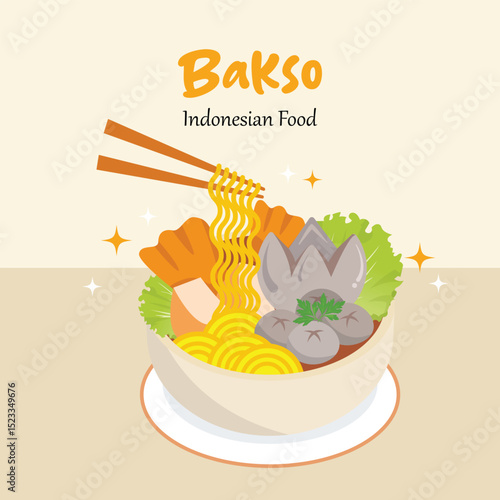 Hand draw Bakso Indonesian food illustration