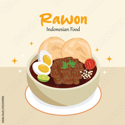 Hand draw Rawon Indonesian food illustration