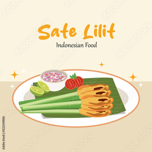 Hand draw Sate Lilit from Bali Indonesian food illustration