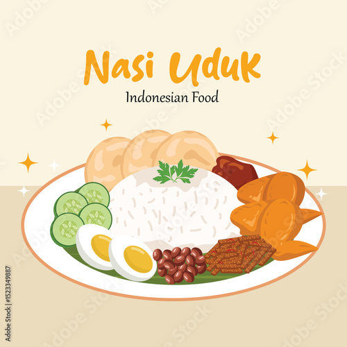 Hand draw Nasi Uduk Indonesian food illustration