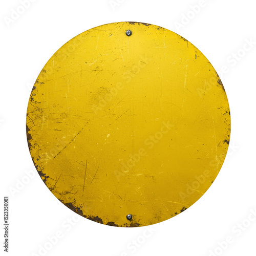 Abstract Round Yellow Textured Metal Circle with Transparent Background