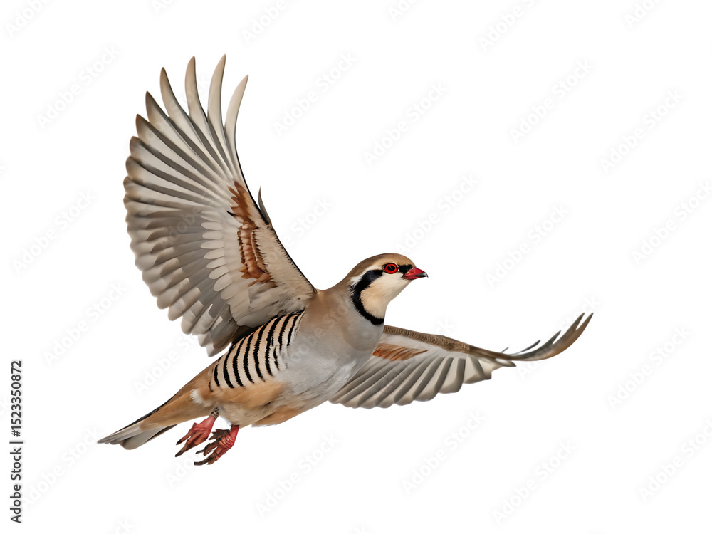 Obraz premium Red-legged partridge in flight isolated on a white background png ai