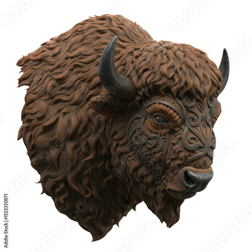 Brown Bison Head Animal Iso...