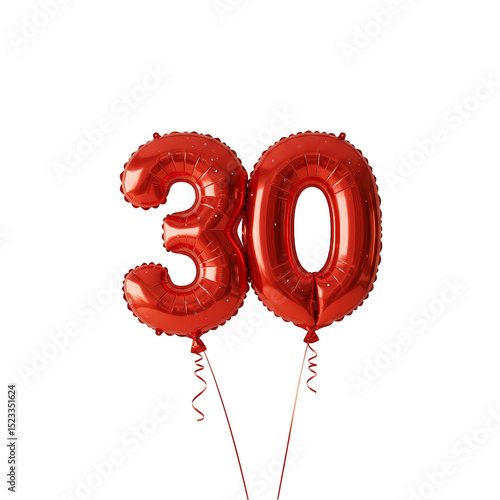 Illustration Red Number Thirty Balloons Celebration on Transparent Background