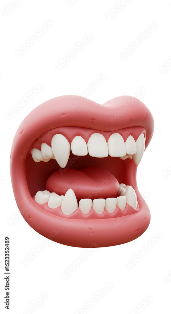 Naklejka premium Isolated 3d Render of Cartoon Vampire Mouth With White Fangs and Teeth