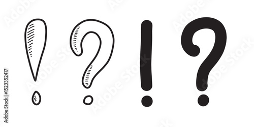 handdrawn question and exclamation marks isolated on white background.
