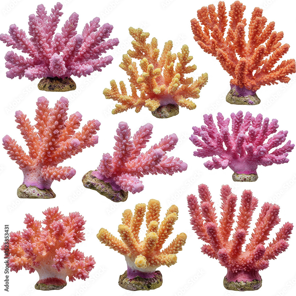 Fototapeta premium Coral Illustration Of Sea Life And Ocean Creatures Isolated On Background
