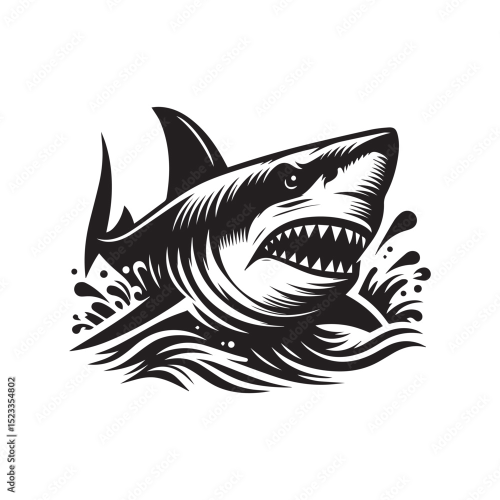 Fototapeta premium shark logo, editable black and white vector