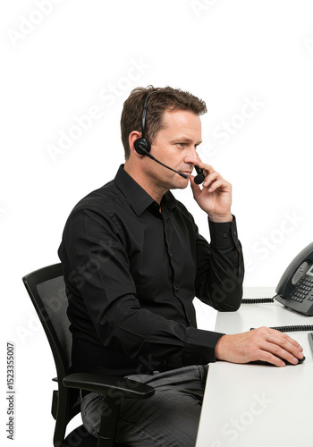 Cutout Man with Headset Providing Customer Service in Transparent Background