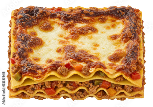 Delicious Italian Food Lasagna with Tomato Sauce and Meat on Transparent
