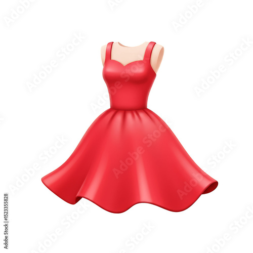 Illustration of Elegant Red Dress Isolated on Transparent Background