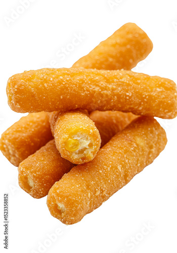 Golden Fried Mozzarella Sticks Isolated on Transparent Background