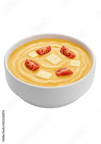 Illustration Creamy Tomato Cheese Soup in White Bowl on Transparent