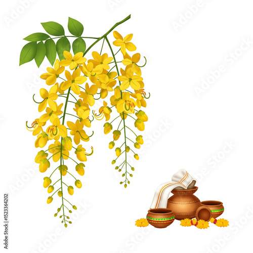 Illustration Golden Shower Tree Kerala Festival Celebration in Background