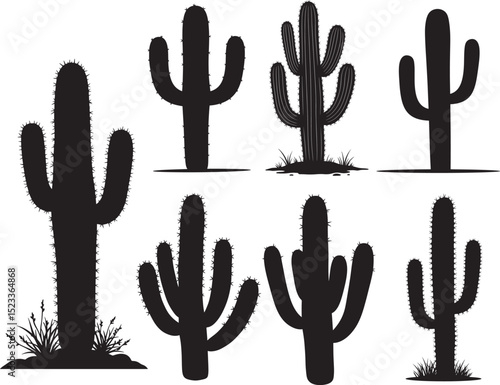 Cactus desert plant silhouette nature vector illustration