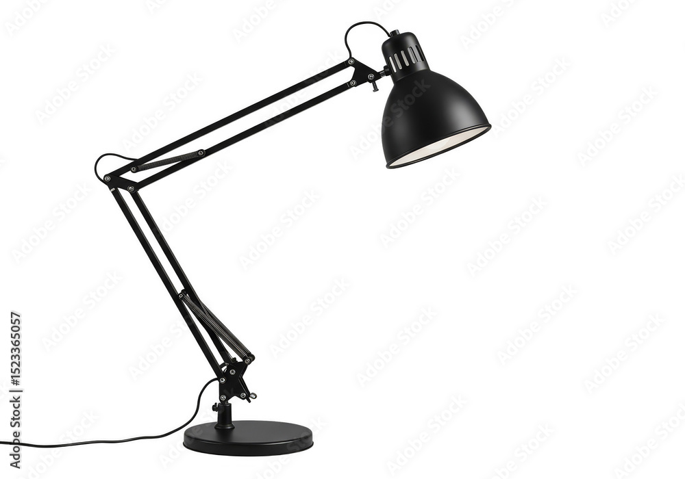 Isolated Adjustable Table Lamp in Black Lighting on Transparent Background Isolated Adjustable Table Lamp in Black Lighting on Transparent Background