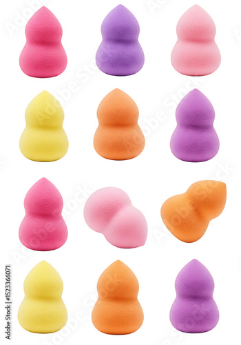 Isolated Background of Multicolored Cosmetic Sponges Makeup Applicator Set
