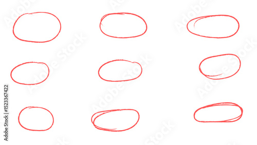 Set of hand drawn red doodle ellipses circle and highlight text. Set of hand drawn vector doodle ellipses. marker round elements isolated on white background. Vector illustration