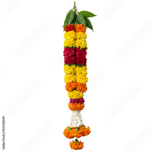 Isolated Traditional Marigold Flower Garland for Indian Wedding Decoration