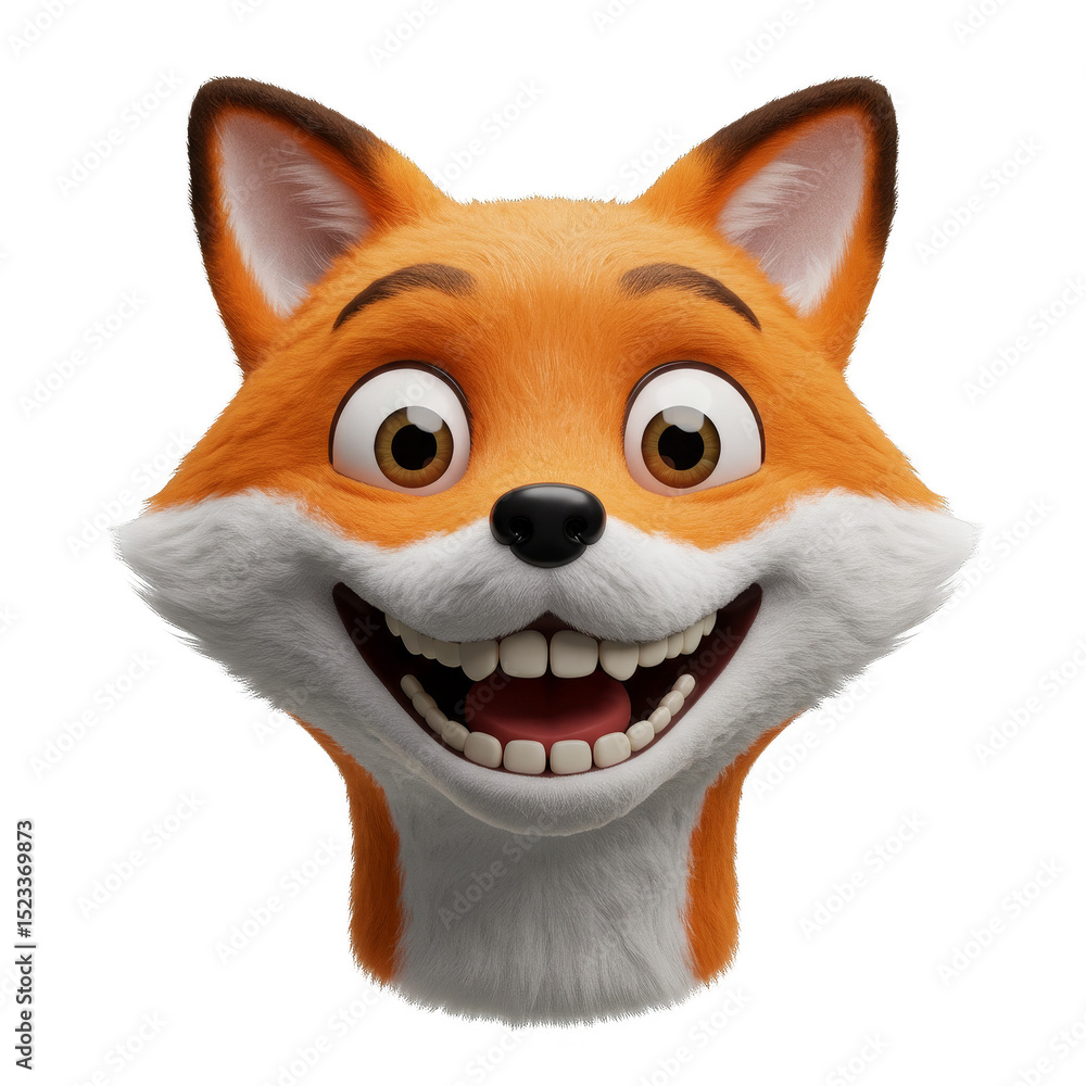 Fototapeta premium Illustration of Cheerful Fox Animal Portrait with Orange and White Fur