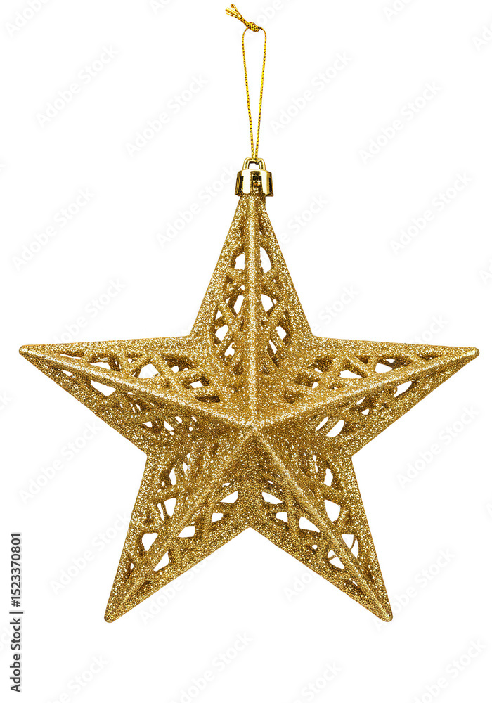 Isolated Transparent Background of Gold Glitter Star Christmas Ornament Isolated Transparent Background of Gold Glitter Star Christmas Ornament