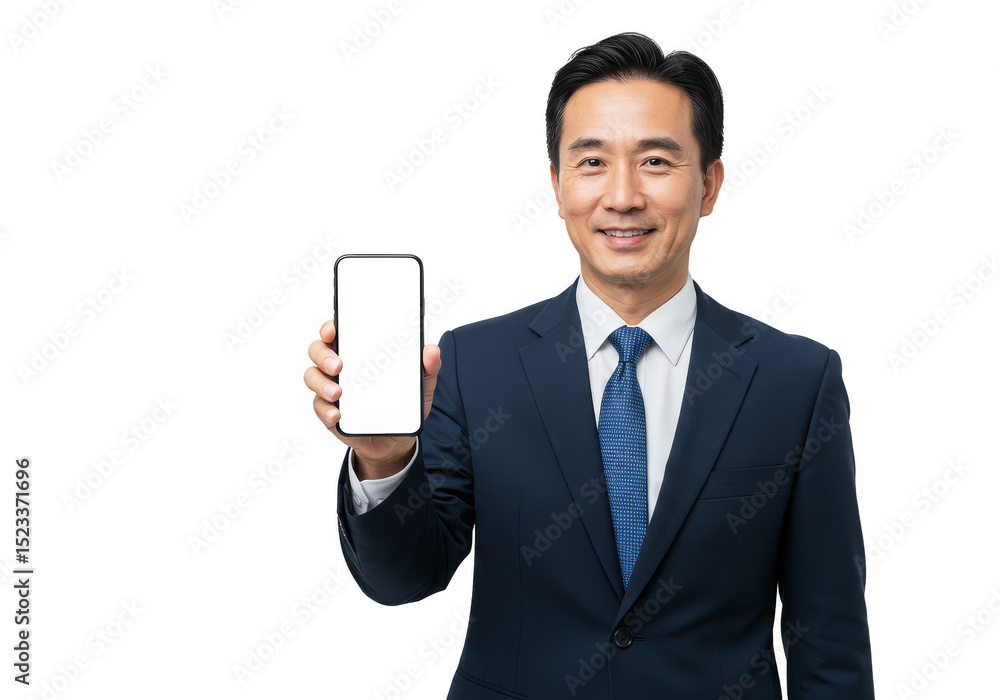 Isolated Businessman Holding Smartphone with Transparent Background Isolated Businessman Holding Smartphone with Transparent Background