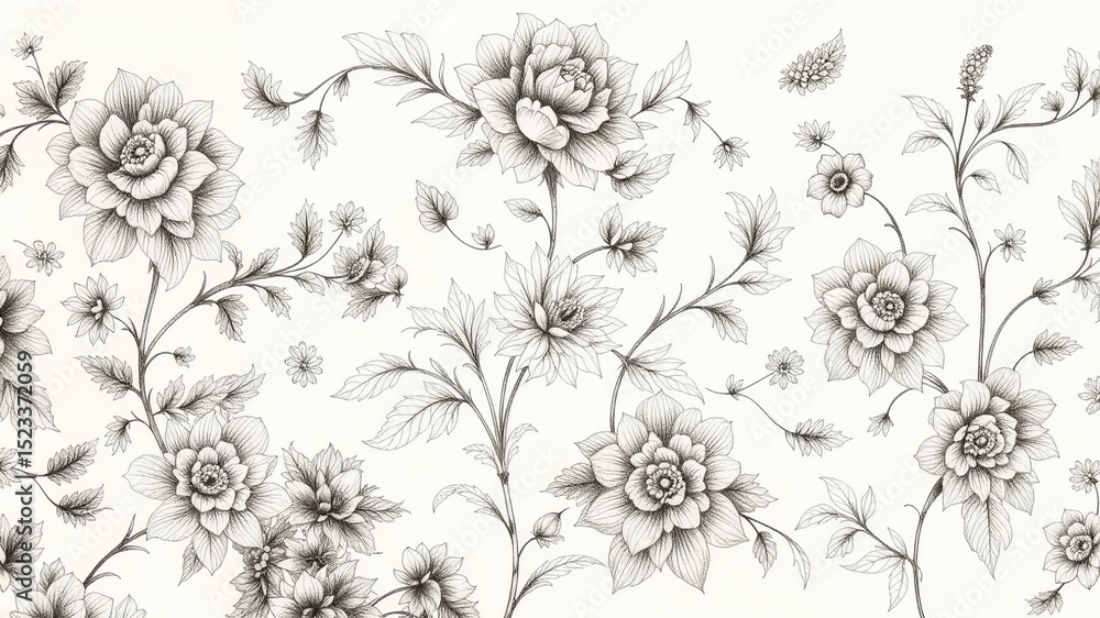 Fototapeta premium Antique Floral Sketch Design - Vintage Pattern Illustration