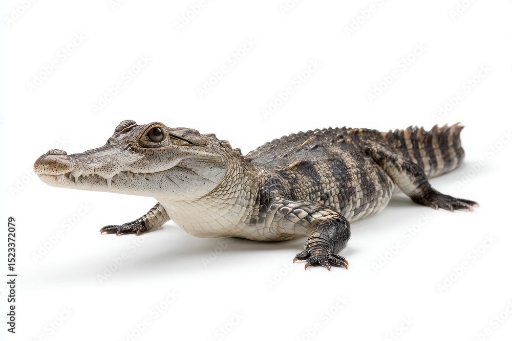 Naklejka premium Alligator Resting on White Background
