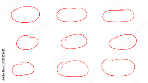 Set of hand drawn red doodle ellipses circle and highlight text. Set of hand drawn vector doodle ellipses. marker round elements isolated on white background. Vector illustration