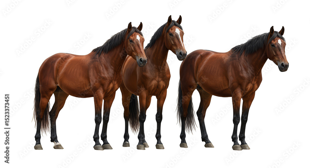 Obraz premium Isolated Group of Brown Horses on Transparent Background Animal Mammal