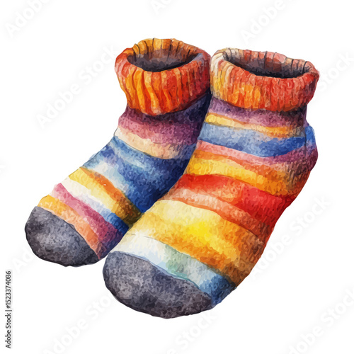 Sock Slippers, watercolor illustration vector, high quality, isolated on a white background.