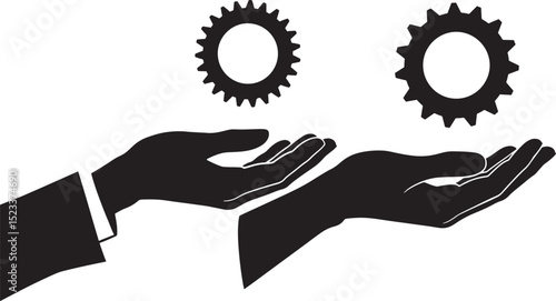 Hand holding black cogwheel vector illustration