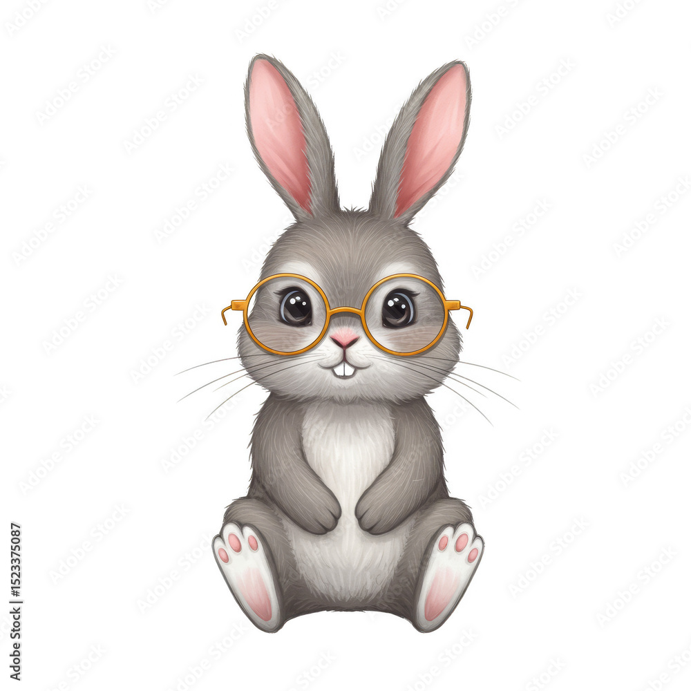 Obraz premium Illustration of Grey Rabbit Wearing Glasses on Transparent Background