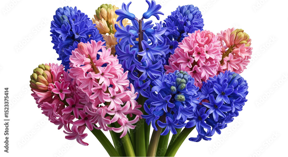 Fototapeta premium Isolated Transparent Background of Hyacinth Flowers Bouquet of Spring