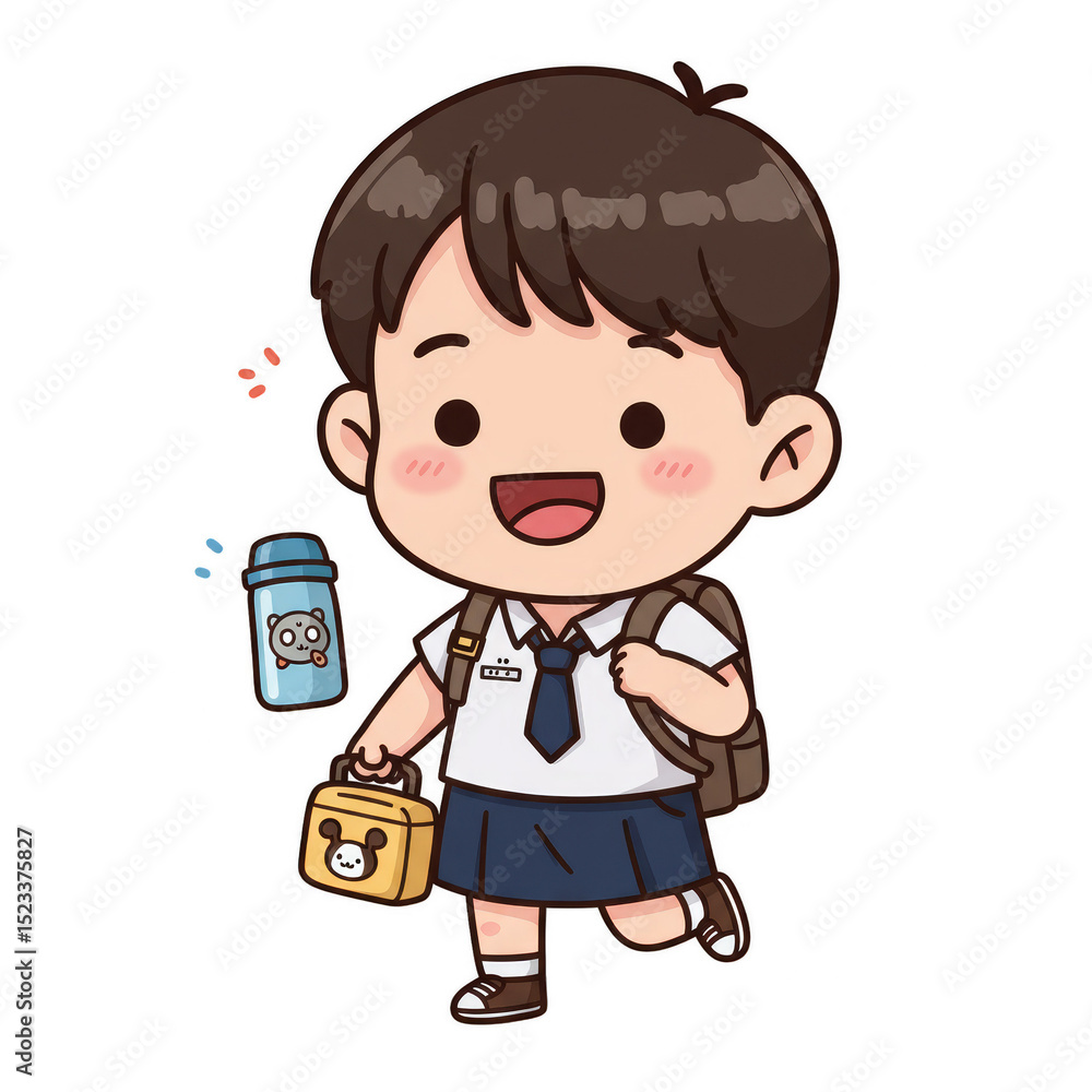 Illustration Of Happy Schoolboy With Uniform Lunchbox And Backpack PNG Illustration Of Happy Schoolboy With Uniform Lunchbox And Backpack PNG