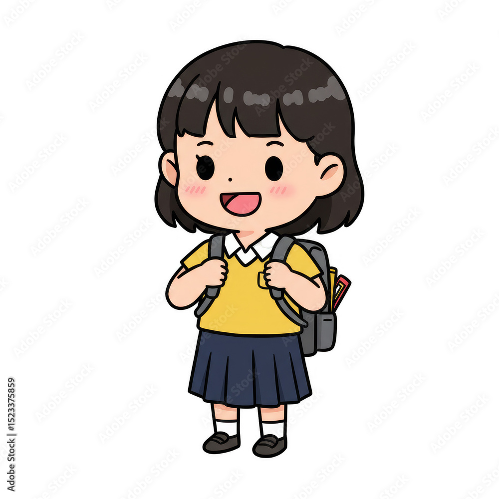Illustration of Happy Schoolgirl with Backpack Uniform on Transparent Illustration of Happy Schoolgirl with Backpack Uniform on Transparent