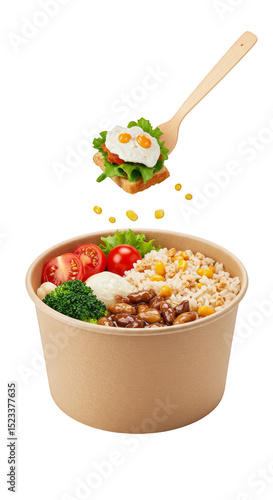 Isolated Transparent Bowl of Healthy Food with Egg and Vegetables