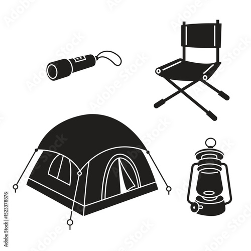 camping equipment silhoutte vector design illustration