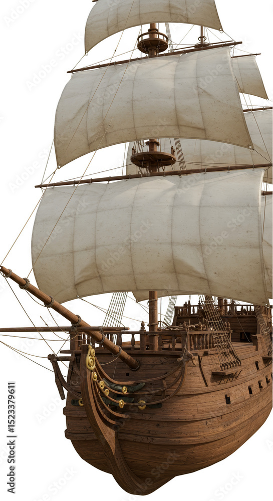 Naklejka premium Illustration of Sailing Ship with White Sails Maritime Vessel