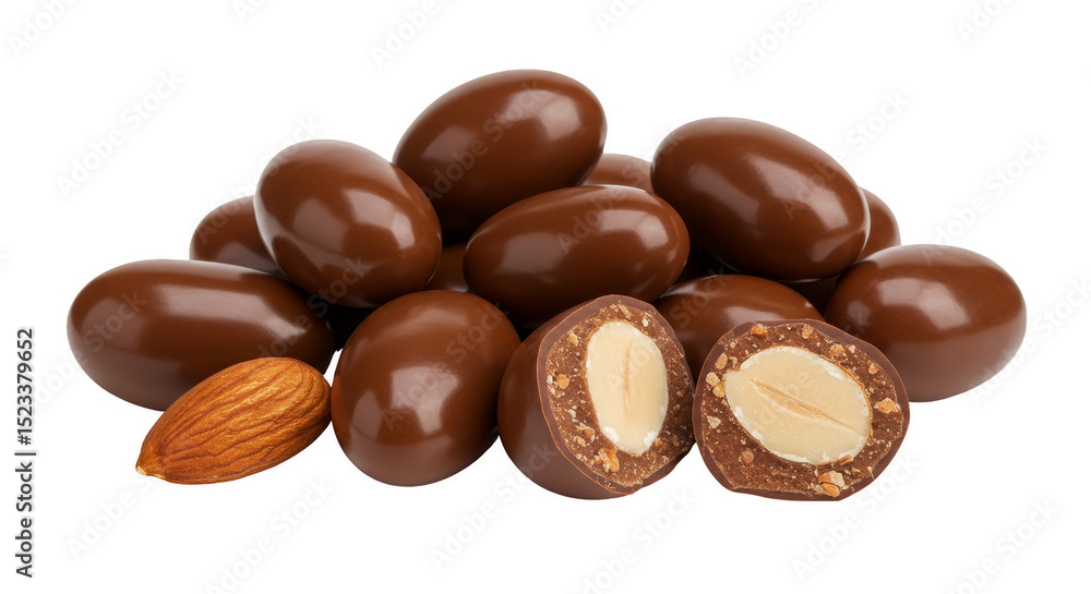 Isolated Heap of Chocolate Covered Almonds Dessert on Transparent Background Isolated Heap of Chocolate Covered Almonds Dessert on Transparent Background