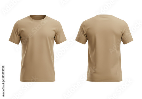 Tan T-shirt Mockup Front and Back View Apparel Clothing Isolated Garment