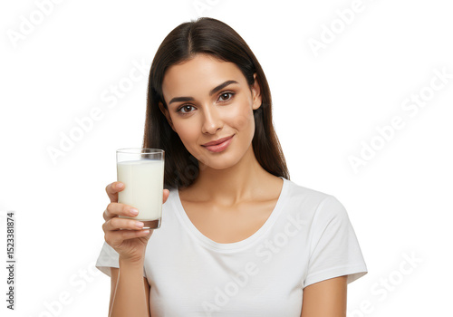 Portrait Of A Young Woman Holding Milk Glass Transparent Background